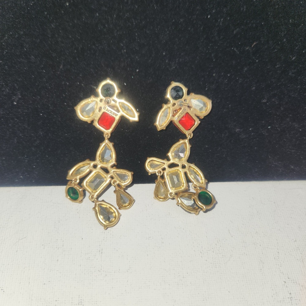 Multi Color J Crew Chandelier Drop Earrings Gold Tone Statement Jewelry Boho - Picture 7 of 9